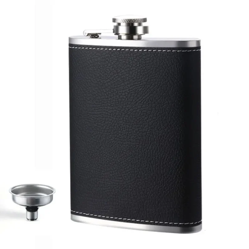 Wine Bottle 8 Oz Leather Texture Hip Flask with Funnel and Cups Stainless Steel Flagon Leakproof Thickened Whiskey Flasks Travel