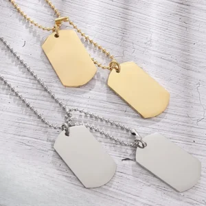 Men's Rectangular Double Dog Tag Stainless Steel Military Id Tag Pendant Titanium Steel Necklace Army Male Jewelry