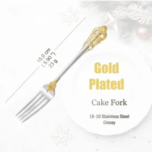 Stainless Steel Silver Flatware Set, Vintage Cutlery, Hollow Handle, Silverware for Wedding, Baroque, 18/10, Glossy Gold