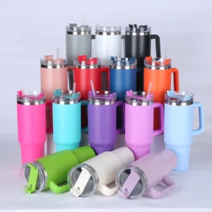304 Stainless Steel Insulated Cup with Straw 40oz Colorful Thermal Cup Handle Tumbler Sports Winter Water Drinking Bottle