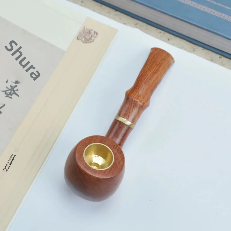 Double Filter Red Sandalwood Smoke Pipe Carved Dragon Mouth Real Wood Cleaning Friendly Compact And Durable Smoking Accessory