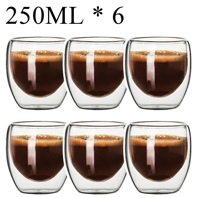 Double Wall Glass Cup Heat Insulation Transparent Handmade Tea Drink Cups MINI Whisky glasses Espresso Coffee Mug set 250-450ml