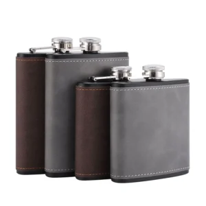 6/8oz Portable Hip Flask Brown Leather Covered Stainless Steel Flask for Alcohol Whiskey Flasks Man Gift