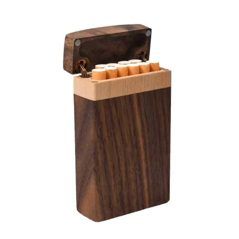 S8a83c5fa2358451786ab3dd4b9275f36U.webp Black Walnut Wood Cigarette Case Personalized Gift for Men Women 20 Capacity Cigar Storage Box Portable Wooden Cigarette Box
