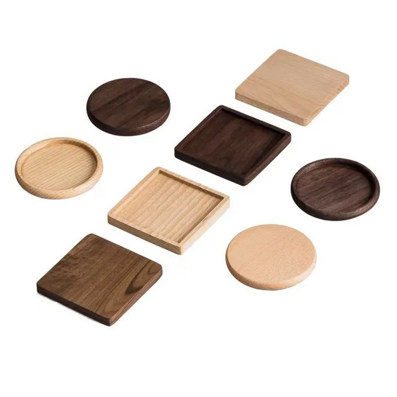 8.8cm Walnut Wood Coasters for Glasses Mugs, Round Square Wooden Cup Mat Durable Tea Coffee Cup Pad Placemats