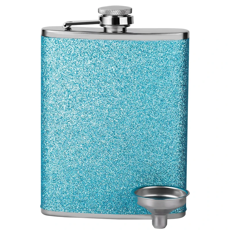 8oz Glitter Bling Hip Flask Stainless Steel Hip Flask with Never-Lose Cap and Funnel Leakproof Liquor Alcohol Flasks For Whiskey