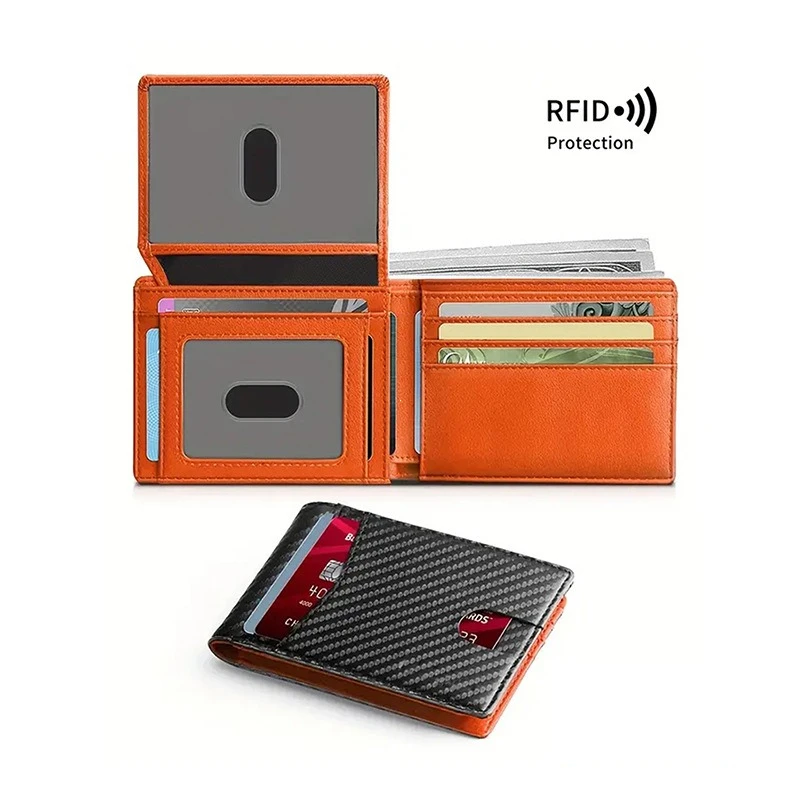 Men's Wallet Ultra Thin Rfid Leather with ID Window Multi Card Carbon Fiber Wallet 14 Card Slots RFID Carbon Fiber Pattern Large