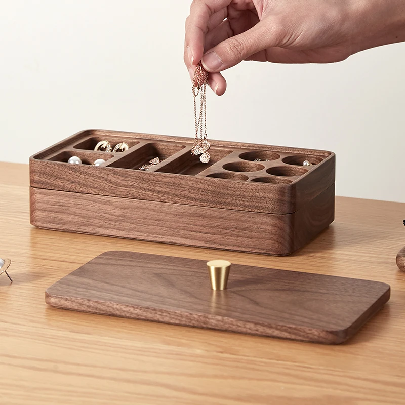 Wooden Jewelry Storage Box Earring Necklace Jewelry Organizer Box Bracelet Ring Necklace Watch Boxes Vintage Display Holder