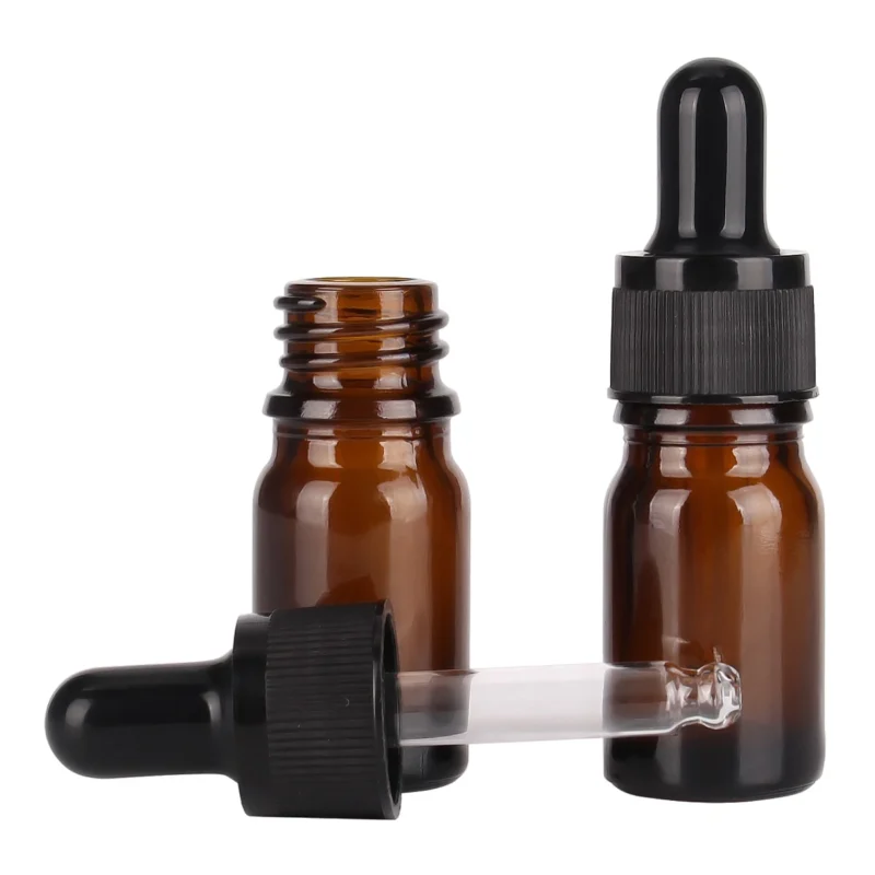 6/12/24pcs 5ml 10ml 15ml 20ml 30ml 50ml 100ml Amber Glass Dropper Bottles with Glass Pipette for Cosmetic Perfume Essential Oils