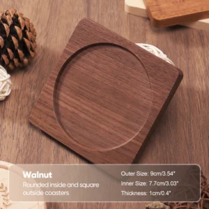 1PCS Solid Walnut Wood Coaster Round Square Beech Wood Cup Mat Durable Heat Resistant Tea Coffee Cup Pad Placemats 8.8cm/3.46in