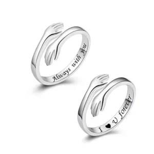 Zinc Alloy Open Mouth Hands Hug Ring Adjustable Love You Forever Lover Ring