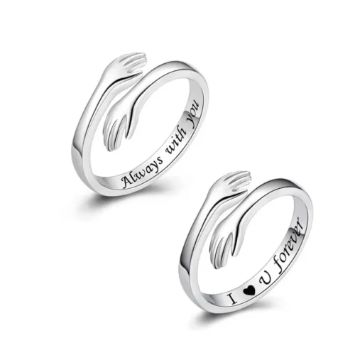 Zinc Alloy Open Mouth Hands Hug Ring Adjustable Love You Forever Lover Ring