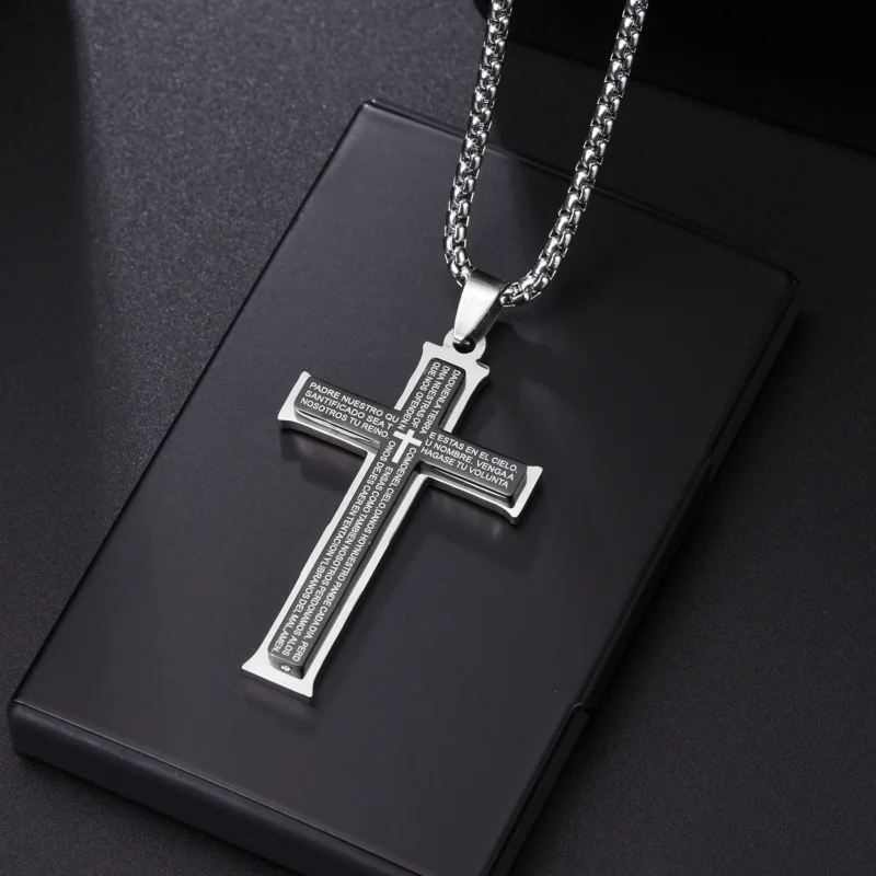 Christian Jesus Cross Necklace For Men Women Stainless Steel Chains Choker Religion Blue Pendants Jewelry Prayer Baptism Gifts