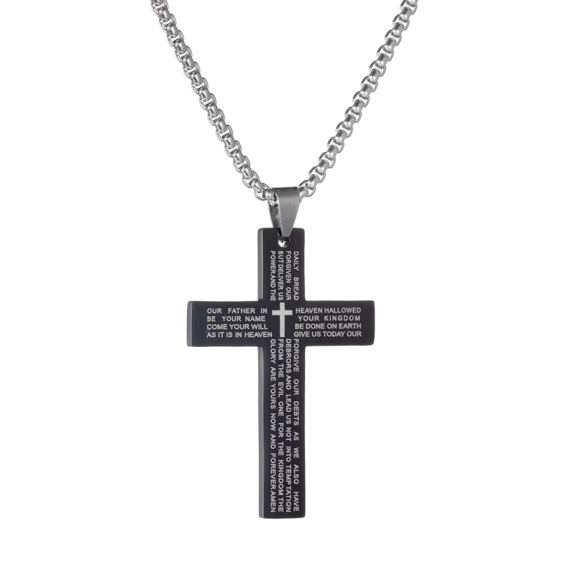 Christian Jesus Cross Necklace For Men Women Stainless Steel Chains Choker Religion Blue Pendants Jewelry Prayer Baptism Gifts