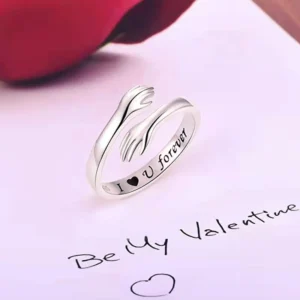Zinc Alloy Open Mouth Hands Hug Ring Adjustable Love You Forever Lover Ring