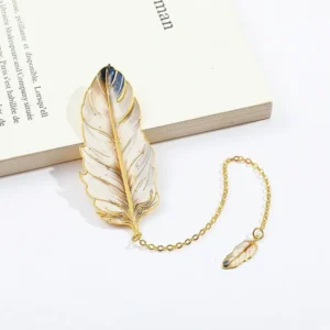 Exquisite Metal Metal Bookmark Feather Shape With Feather Pendant Reading Book Clip Pagination Mark Book Lovers Writers Readers