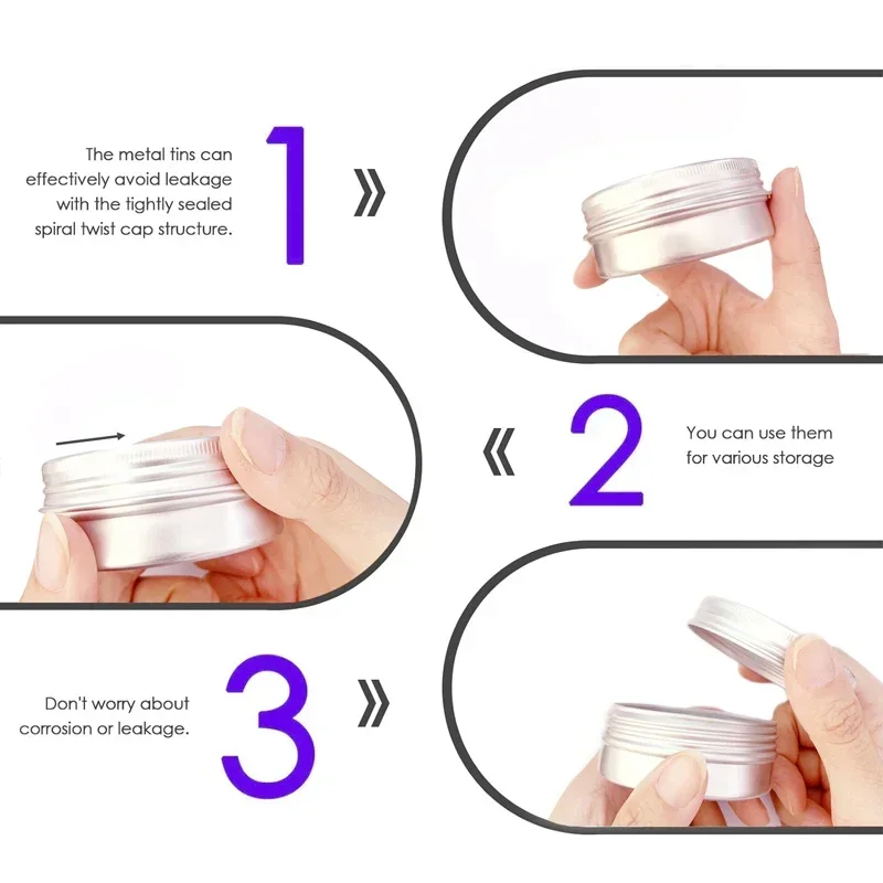 10pcs Silver Aluminum Tin Cans with Screw Lids, 5ml-250ml Empty Round Containers for DIY Candle, Spice, Cream Storage