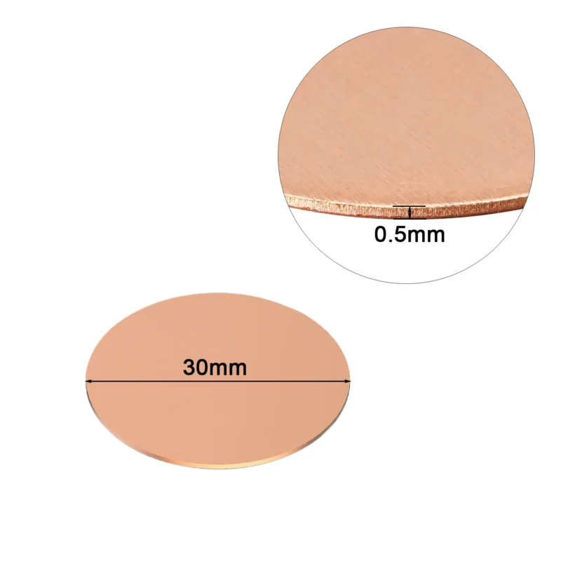 1/2pc T2 Copper Disc Diameter 30mm 50mm 60mm 80mm Pure Copper Round Plate Circular Sheet Thickness 0.5mm 0.8mm 1mm 1.5mm 2mm 3mm