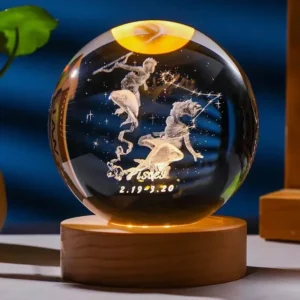 6cm 3D Crystal Ball Constellation Glass Planet Laser Engraved Birthday Gift Wooden Base Desktop Decor
