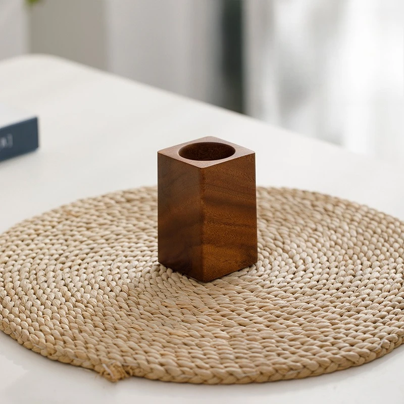 Walnut Wood Pen Holder Creative Solid Wood Storage Box Office Desk Decoration Pen Holder Walnut Wood Feel Light Luxury