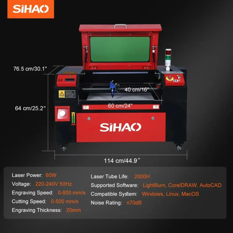 SIHAO CO2 Laser Engraver Laser,50/60/80/100/130W Engraving Cutting Machine for Fabric Wood Artwork