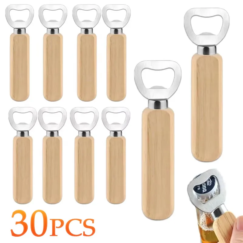1-30PCS Stainless Steel Wooden Bottle Opener For Home Kitchen Bar Restaurant Party Gift Kitchen Accessories  Gadget