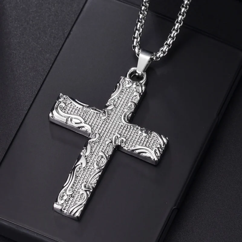 Christian Jesus Cross Necklace For Men Women Stainless Steel Chains Choker Religion Blue Pendants Jewelry Prayer Baptism Gifts