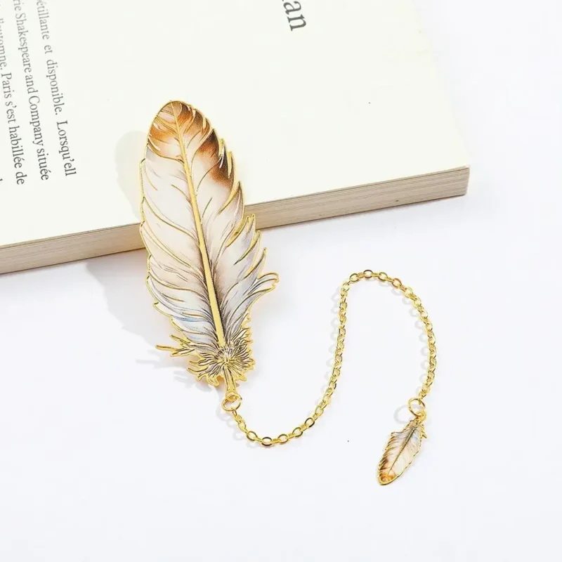 Exquisite Metal Metal Bookmark Feather Shape With Feather Pendant Reading Book Clip Pagination Mark Book Lovers Writers Readers