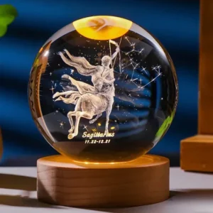 6cm 3D Crystal Ball Constellation Glass Planet Laser Engraved Birthday Gift Wooden Base Desktop Decor