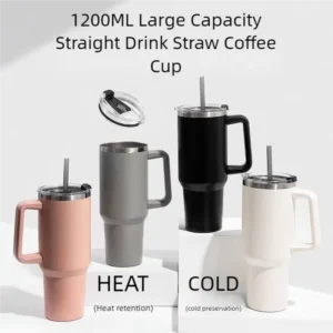 40oz 1200ML Insulated Tumbler w/Handle & Straw, Double Wall Thermal Cup, Travel Coffee Mug, Gift