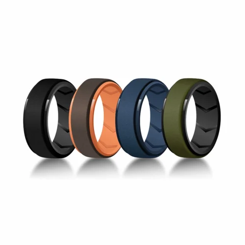 4 Pack Men's Silicone Wedding Bands, 8mm Wide Rubber Rings for Workout Sports, Comfort Fit Ring Set, Gift for Husband Him