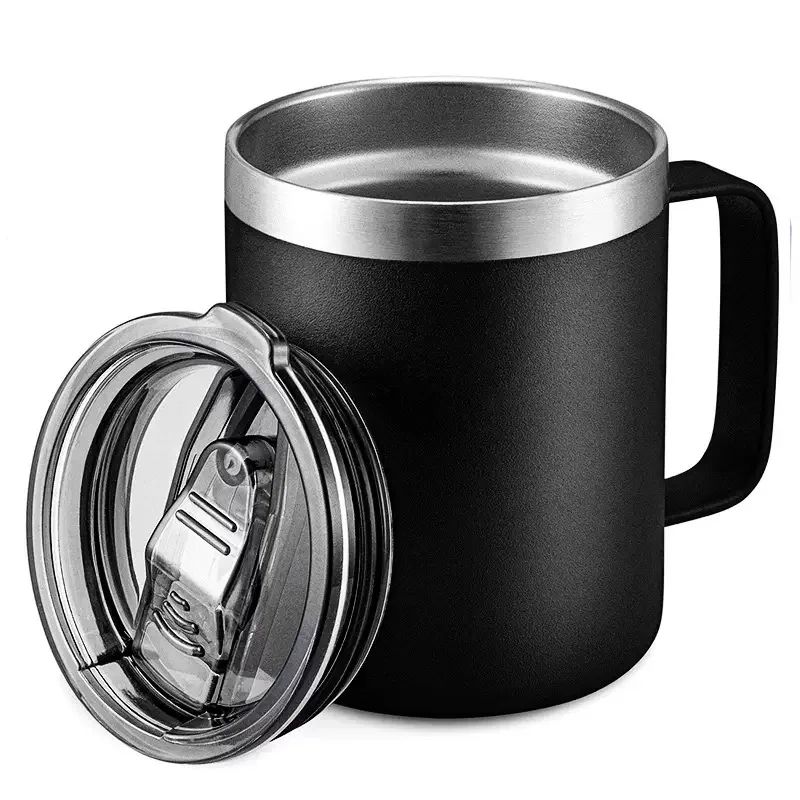 12oz Coffee Mug with Handle Sliding Lid,Stainless Steel Travel Tumbler Cup Double Insulated Camping Cup for Hot & Cold Drink Tea