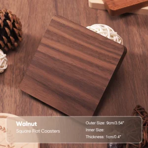 1PCS Solid Walnut Wood Coaster Round Square Beech Wood Cup Mat Durable Heat Resistant Tea Coffee Cup Pad Placemats 8.8cm/3.46in