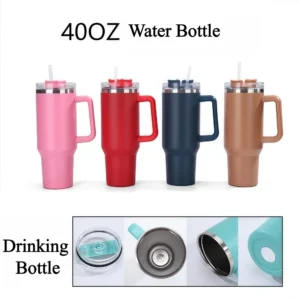 304 Stainless Steel Insulated Cup with Straw 40oz Colorful Thermal Cup Handle Tumbler Sports Winter Water Drinking Bottle