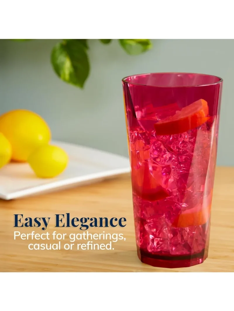 Set of 8 BPA-Free Acrylic Drinking Glasses, 20oz Jewel Tone Colors, Top-Rack Dishwasher Safe