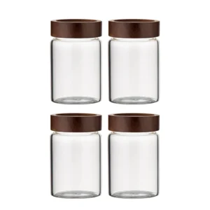 Glass Food Storage Jars with Screw Airtight Seal Acacia Wood Lids,Spice Jars with Lids, Organization for Jars Bottles Containers
