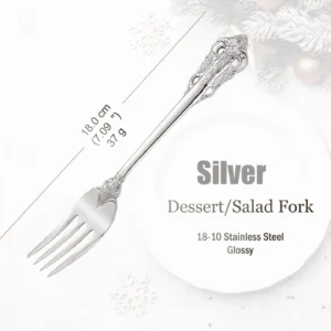 Stainless Steel Silver Flatware Set, Vintage Cutlery, Hollow Handle, Silverware for Wedding, Baroque, 18/10, Glossy Gold