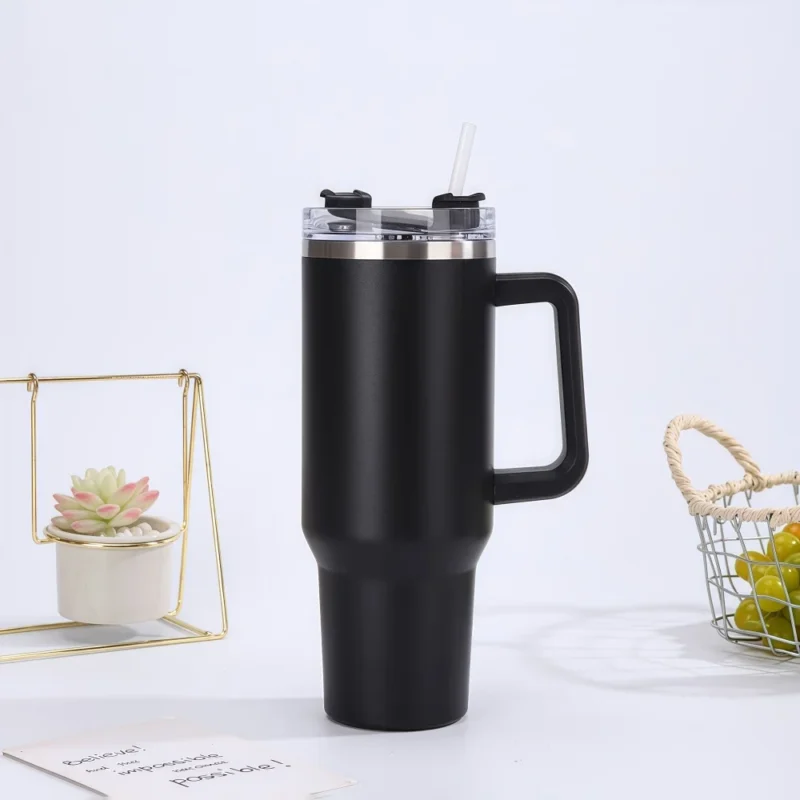 304 Stainless Steel Insulated Cup with Straw 40oz Colorful Thermal Cup Handle Tumbler Sports Winter Water Drinking Bottle