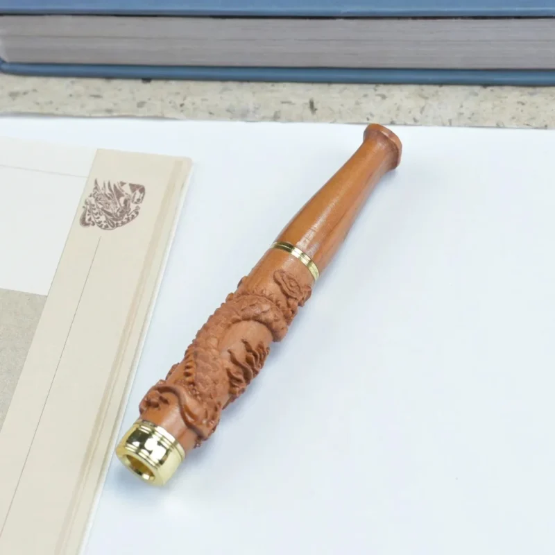 Double Filter Red Sandalwood Smoke Pipe Carved Dragon Mouth Real Wood Cleaning Friendly Compact And Durable Smoking Accessory