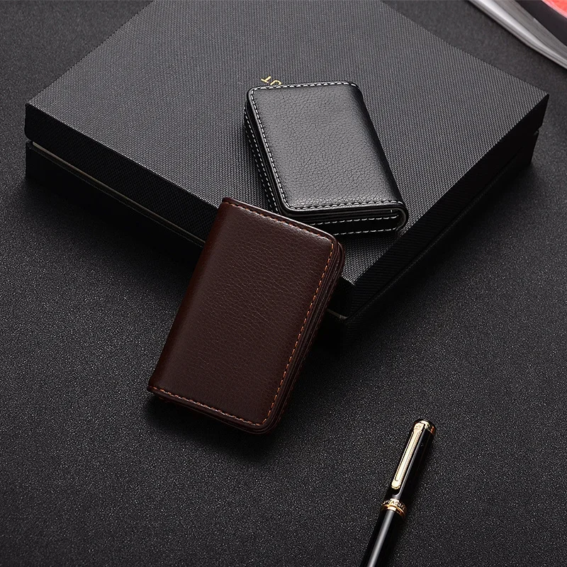 1pc PU Leather Business Card Holder With Magnetic Buckle Slim Pocket Name Card Holder Large Capacity Portable Credit Card Case