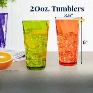 Set of 8 BPA-Free Acrylic Drinking Glasses, 20oz Jewel Tone Colors, Top-Rack Dishwasher Safe