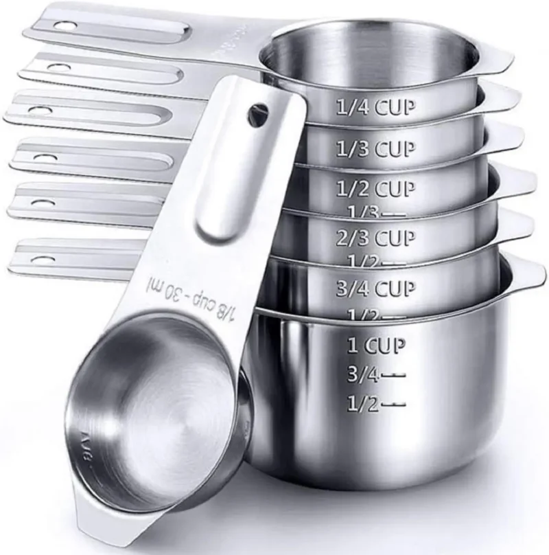 Measuring Cups and Spoons Set 7 Stainless Steel Nesting Measuring Cups and Measuring Spoons with Ring Connector Kitchen Gadgets