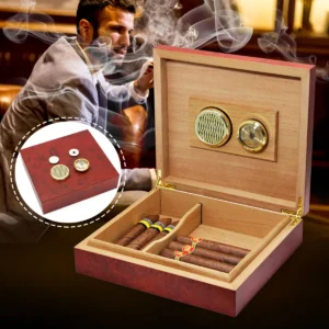 20 Count Cigar Humidor Box Wood Lined Portable Smoking Accessories Humidor Humidifier With Hygrometer Case Moisturizing Device