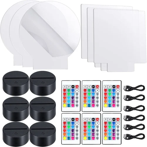 6 Sets DIY 3D Night LED Light Lamp Including 6 Light Display Stands And Clear Acrylic Sheets With Remote And USB Cables For Room