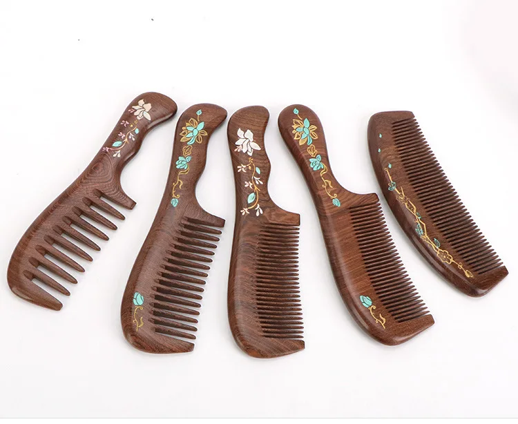 Black Ebony Wood Comb Colorful Massage Comb Head Meridian Ebony Wood Static Home Hair Care Gift Engraving Wholesale