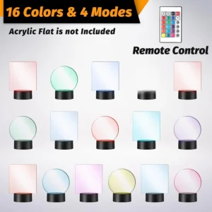 12 Pcs 3D Night LED Light Lamp Base 16 Colors Decorative Light Show Display Stand with Remote USB Cable for Acrylic Resin Glass
