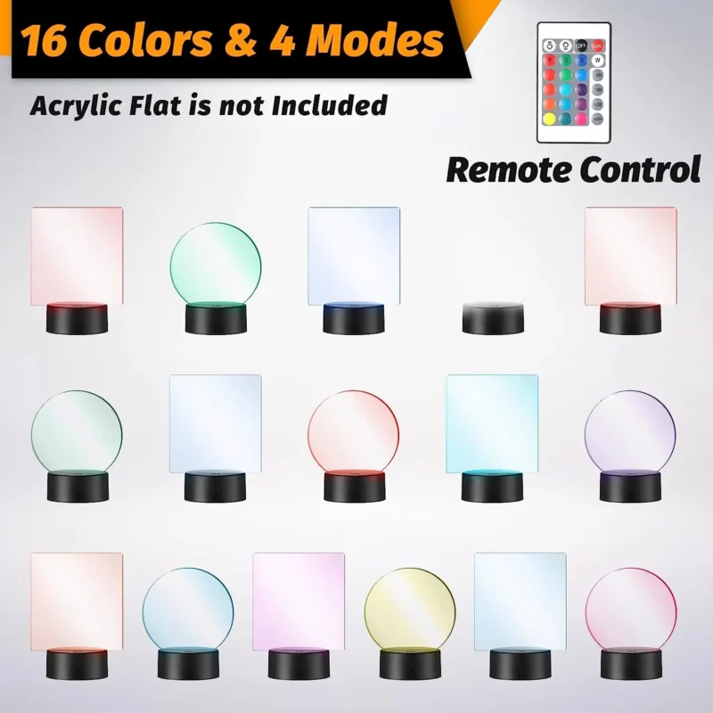 12 Pcs 3D Night LED Light Lamp Base 16 Colors Decorative Light Show Display Stand with Remote USB Cable for Acrylic Resin Glass