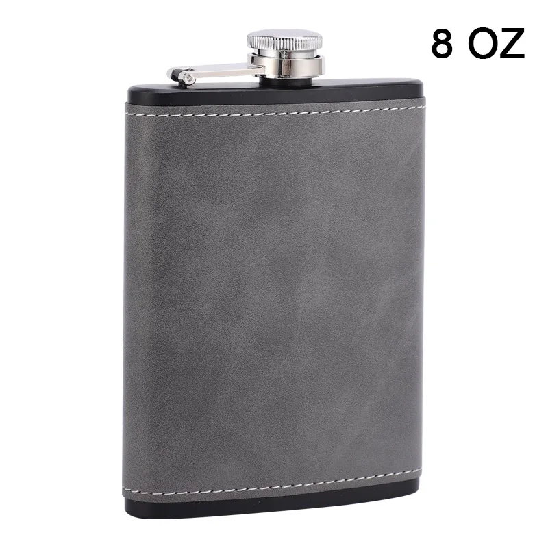 6/8oz Portable Hip Flask Brown Leather Covered Stainless Steel Flask for Alcohol Whiskey Flasks Man Gift