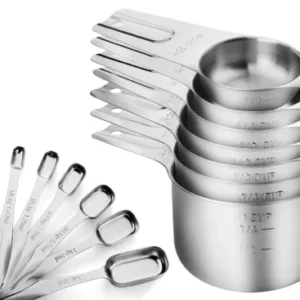 Measuring Cups and Spoons Set 7 Stainless Steel Nesting Measuring Cups and Measuring Spoons with Ring Connector Kitchen Gadgets