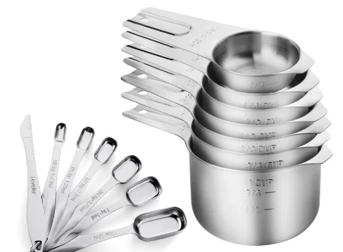 Measuring Cups and Spoons Set 7 Stainless Steel Nesting Measuring Cups and Measuring Spoons with Ring Connector Kitchen Gadgets